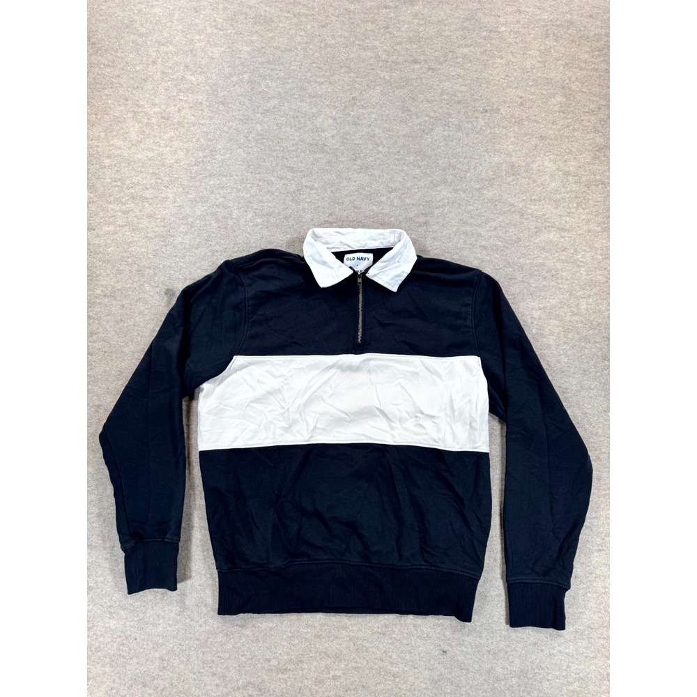 Old Navy Rugby Polo Shirt Mens Small Navy White Stripe Quarter Zip Pullover